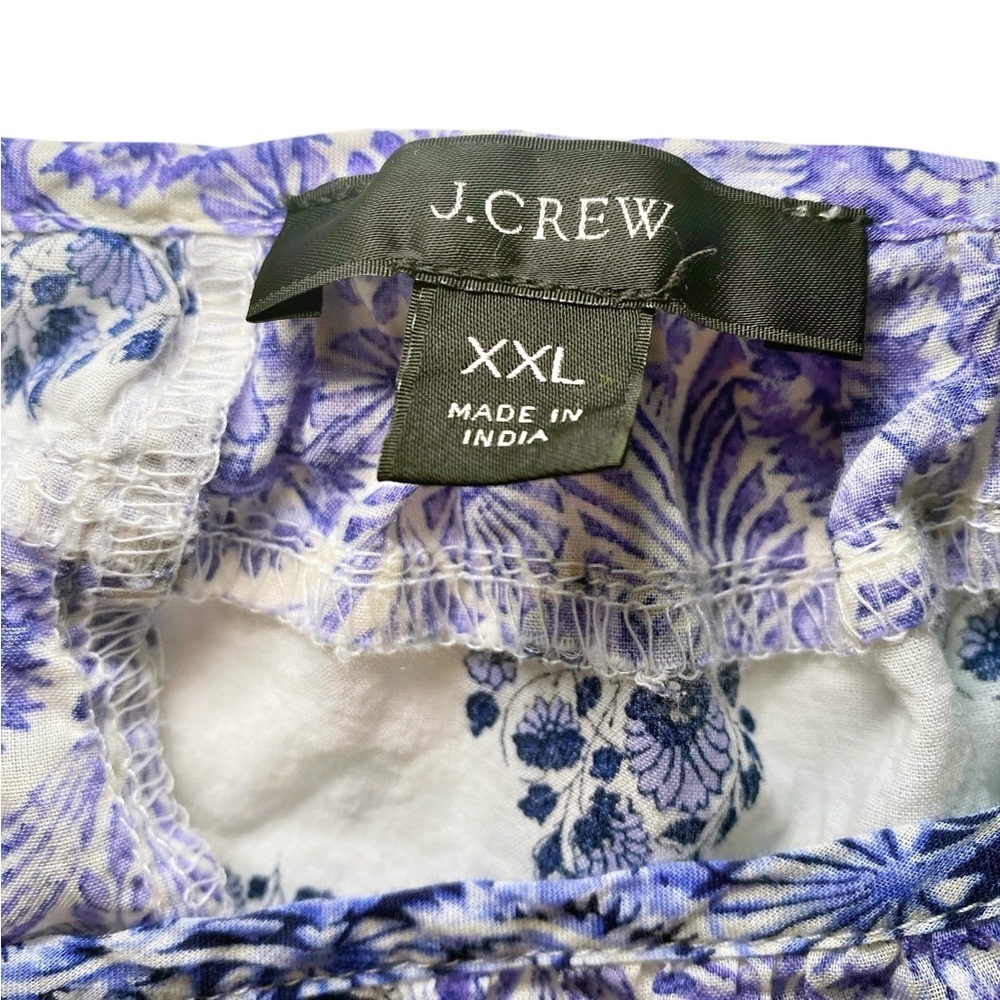 J. Crew Blue and White Patchwork Cropped Peasant Blouse - Picture 7 of 12